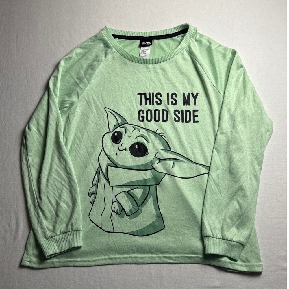 Star Wars Grogu Baby Yoda Pajama Top Green Long Sleeve Shirt Large-2566